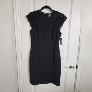 NWT Vince Camuto Black Lace Short Sleeve Womens Cocktail Dress Size 10